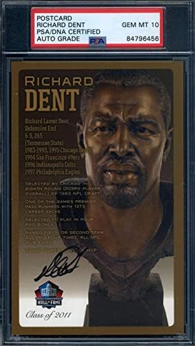Пощенска картичка с Бронзов бюст и Автограф на Ричард Дента Gem Mint 10 PSA DNA с Автограф на ХОФА - Издълбани подпис NFL