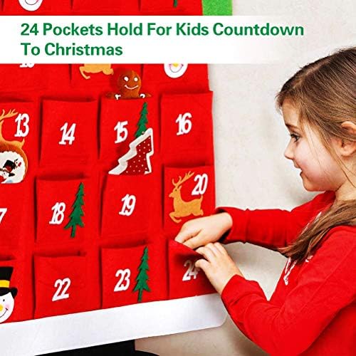 Коледен Адвент-Календар 2021 За Деца - за многократна употреба Календар за Обратно Броене на Коледа Дядо Коледа с Джобове за 24 Дни,