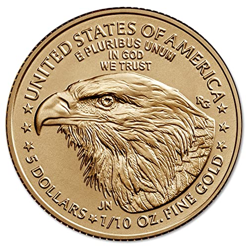 2023 Монета в златни кюлчета American Eagle тегло 1/10 унция, Лъскава, без да се прибягва, със сертификат за автентичност $5 БУ