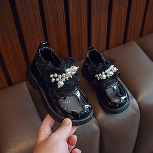 Обувки на нисък ток за момичета, Модел обувки от изкуствена кожа, Ежедневни обувки за Сватба, Размер 6, Обувки за бебета (черен, 11-11,5
