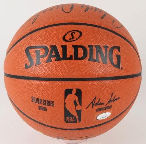 Хаким Оладжувон и Клайд Drechsler подписаха Баскетболни договори Nba Silver Series Свидетели на Jsa - Баскетболни топки с автографи