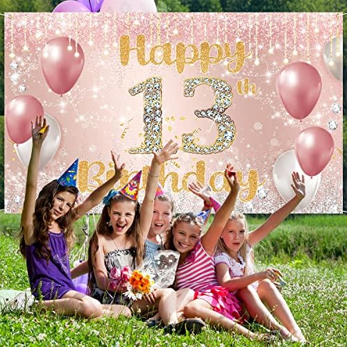 Фон за Украса на 13-ия Ден от раждането Банер, Розово, Розово-златно Бижу с 13-Ия Ден на Раждане за Момичета на Снимката на Фона, на