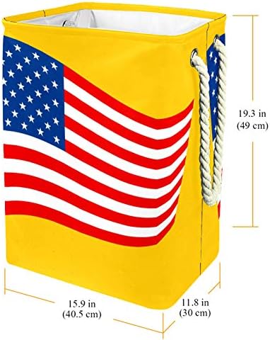 Американски Флаг Жълт Фон Големи кошове За пране и Чанта За Съхранение на Мръсна Кърпа Кошница с Дръжки Сгъваеми Кутии За Съхранение