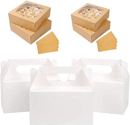 LOKQING Кафяви Кутии за торти размер 9x9x3 инча и Двойно кутии с размери 7x4x4in Кутии за подаръци за Партита Малка Кутия за Предложения