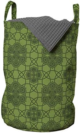 Чанта за дрехи Ambesonne Sage, Старомодна Модел с Геометричен фон във формата на цветя в стил Мандала, Кошница за дрехи с дръжки, заключващи