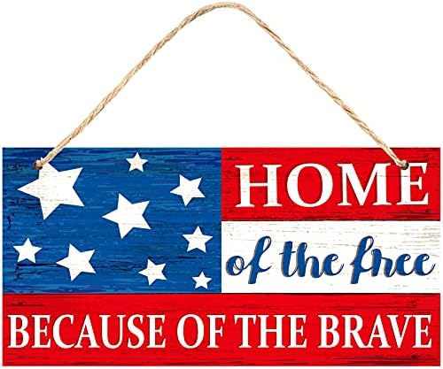 Патриотичен Дървен Окачен Знак на 4 юли Дървен Стенен Врата знак Къща на свободните поради Храброй Стикери Ден на Независимостта на САЩ