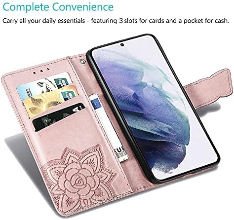 Чанта-портфейл DiGPlus Galaxy S21 5G, [С отпечатан във формата на пеперуда и цвете], една чанта-портфейл от изкуствена кожа, флип-надолу