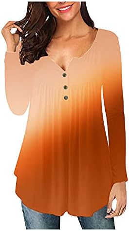 iCJJL/ Дамски Блузи с дълъг ръкав размер плюс Тениска с дълги ръкави и принтом, Всекидневни отгоре с V-образно деколте и копчета (L,